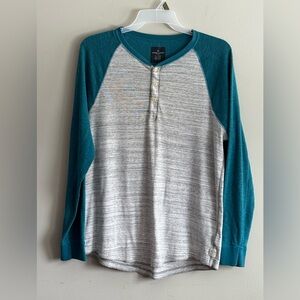 American Eagle Outfitters Teal and Gray Henley Long Sleeve Shirt Men’s Size XL